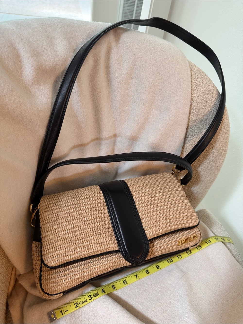 Jacquemus woven straw & black leather trimmed bag - Picture 2 of 11